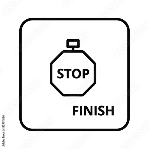 Stopwatch icon with stop sign and finish text, isolated on