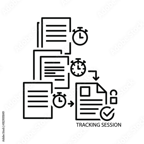 Document tracking session process with time management and security
