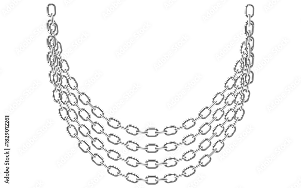 Obraz premium Layered Silver Chains Isolated On White Background, Antique Jewelry Vector Illustration.