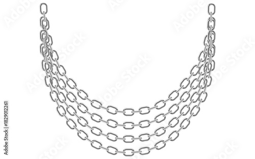 Layered Silver Chains Isolated On White Background, Antique Jewelry Vector Illustration.