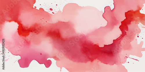 Abstract red watercolor background with paint splashes and artistic pink ink illustration texture
