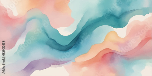 Abstract wave vector art pattern background with colorful watercolor curve texture design