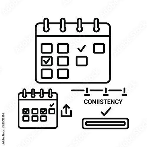 Calendar icons with checkmarks and consistency, planning and tasks isolated on