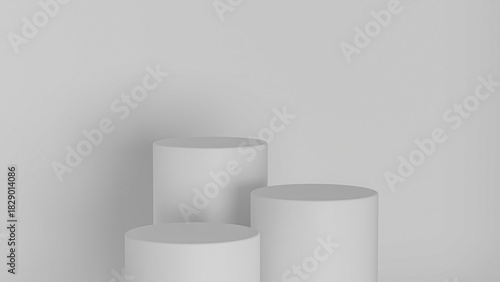 Clean White Abstract Cylinder Pedestal Background for Cosmetic and Merchandise Mockups