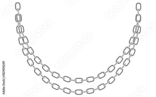 Layered Silver Chains Isolated On White Background, Antique Jewelry Vector Illustration.