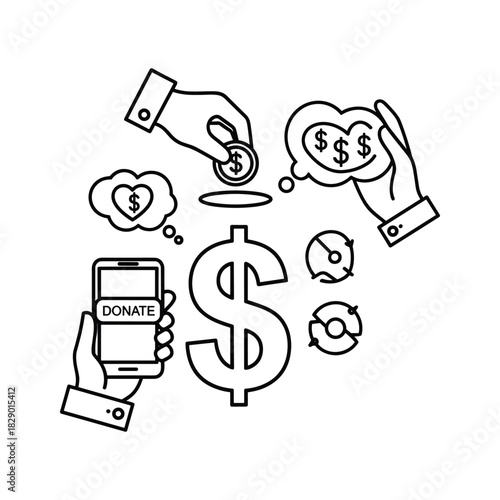 Financial contribution and online giving concept isolated on