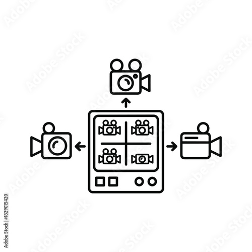 Multicamera video surveillance system with live feed monitor icon