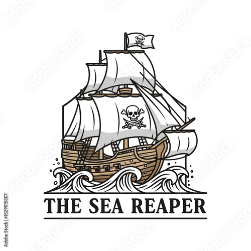 The Sea Reaper - A Pirate Ship Sailing on Turbulent Waters.