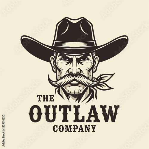 Vintage Cowboy Portrait with Hat and Bandana for The Outlaw Company.