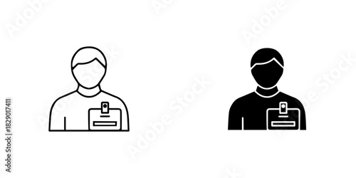 Person with id badge icon set, featuring outline and solid versions, isolated on