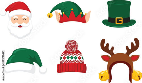 Santa Claus elf hat green top hat knitted beanie and reindeer antlers with bells