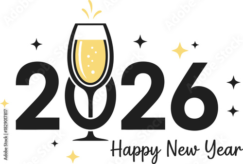 2026 Happy New Year Champagne Glass Design