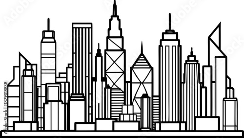 Very beautiful modern city skyline with clean lines, clear sky, reflective surfaces, and harmonious architectural forms creating a bright contemporary urban panorama.