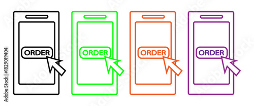 Mobile Online Order Click Icons Set - Smartphone E-commerce Digital Shopping and Delivery Concept