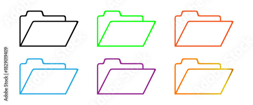 Colorful Open Outline Folder Icons Set. Modern Digital File Storage and Organization Symbols.