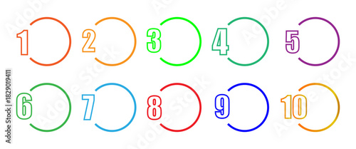 Modern Outline Numbers 1 to 10 in Bright Circles for Infographics and Step-by-Step Lists