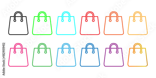 Colorful Shopping Bag Outline Icons Set for E-commerce, Retail, and Web Design Projects on White Background