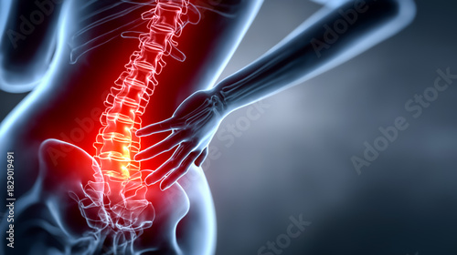 腰椎と骨盤の痛みを強調した医療イメージ背景素材