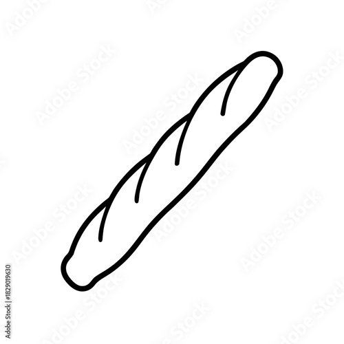 Illustration of a single baguette on a white background on transparent background silhouette