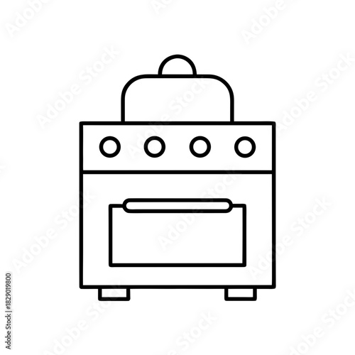 Outline drawing of a stove with four burner knobs on transparent background silhouette