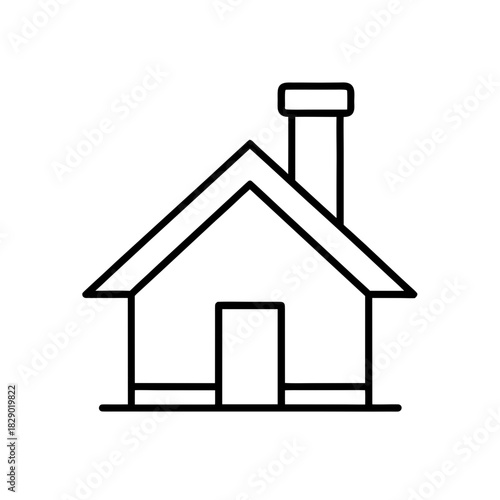 Outline of a simple house with a chimney and a door on transparent background silhouette