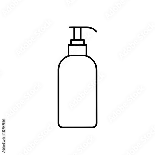 Outline drawing of a bottle with a dispenser pump on transparent background silhouette