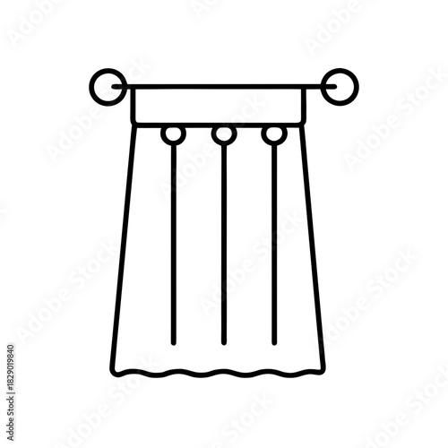 Illustration of a curtain hanging on a curtain rod on transparent background silhouette