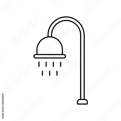 Illustration of a shower head with water droplets on transparent background silhouette