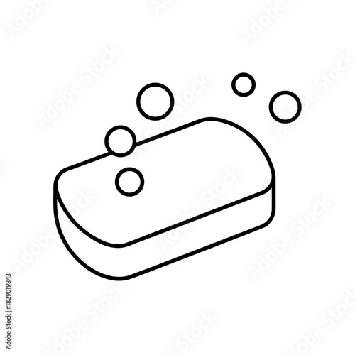 Outline drawing of a soap bar with several bubbles on transparent background silhouette