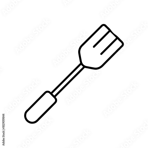 Outline drawing of a kitchen spatula with three slots on transparent background silhouette
