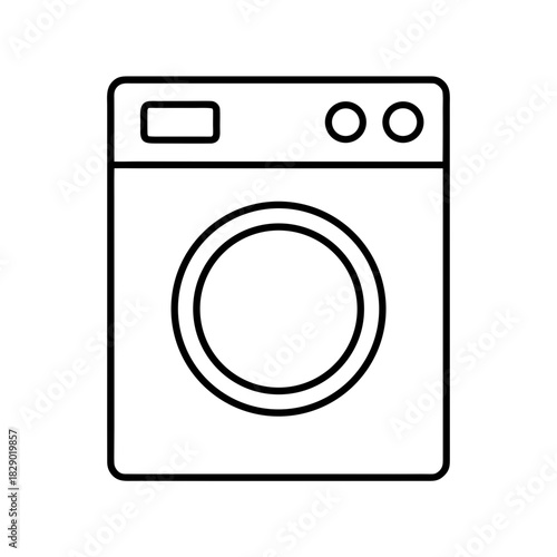 Illustration of a front loading washing machine outline on transparent background