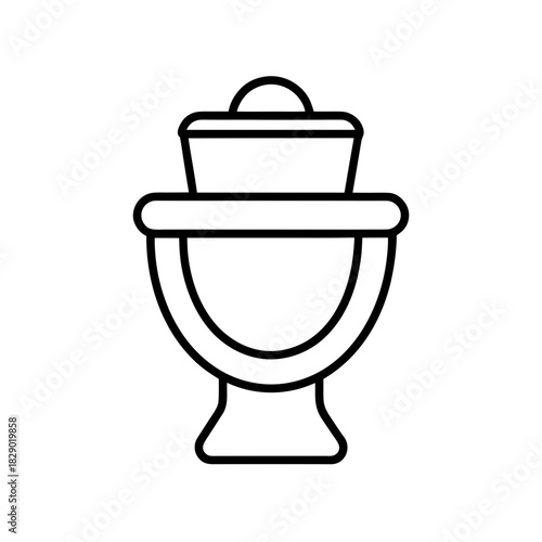 Outline drawing of a toilet with a closed lid seat on transparent background silhouette