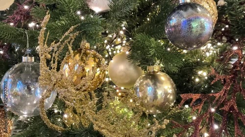 Christmas Tree Ornaments With Golden And Silver Decorations Video