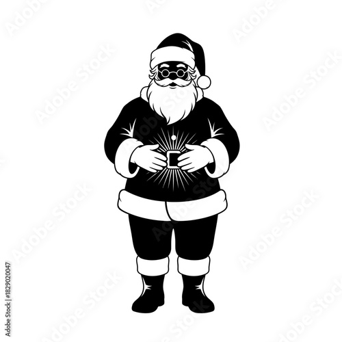 Classic Silhouette of Santa Claus Imparting a Kind and Radiant Silent Blessing Generosity