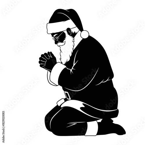 Humble Expressive Vector Silhouette of Santa Claus in Contemplation for a Silent Blessing
