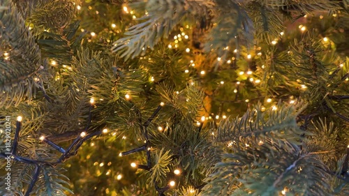 Christmas Tree Branches With Warm Twinkling Lights Video