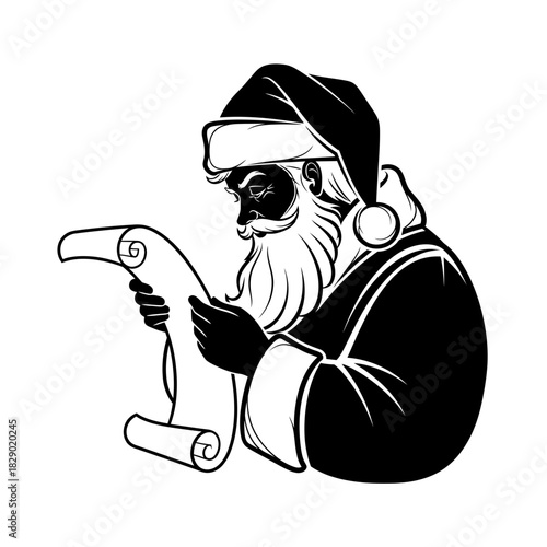 Streamlined Art Deco Santa Silhouette Checking His Naughty or Nice List with Flair