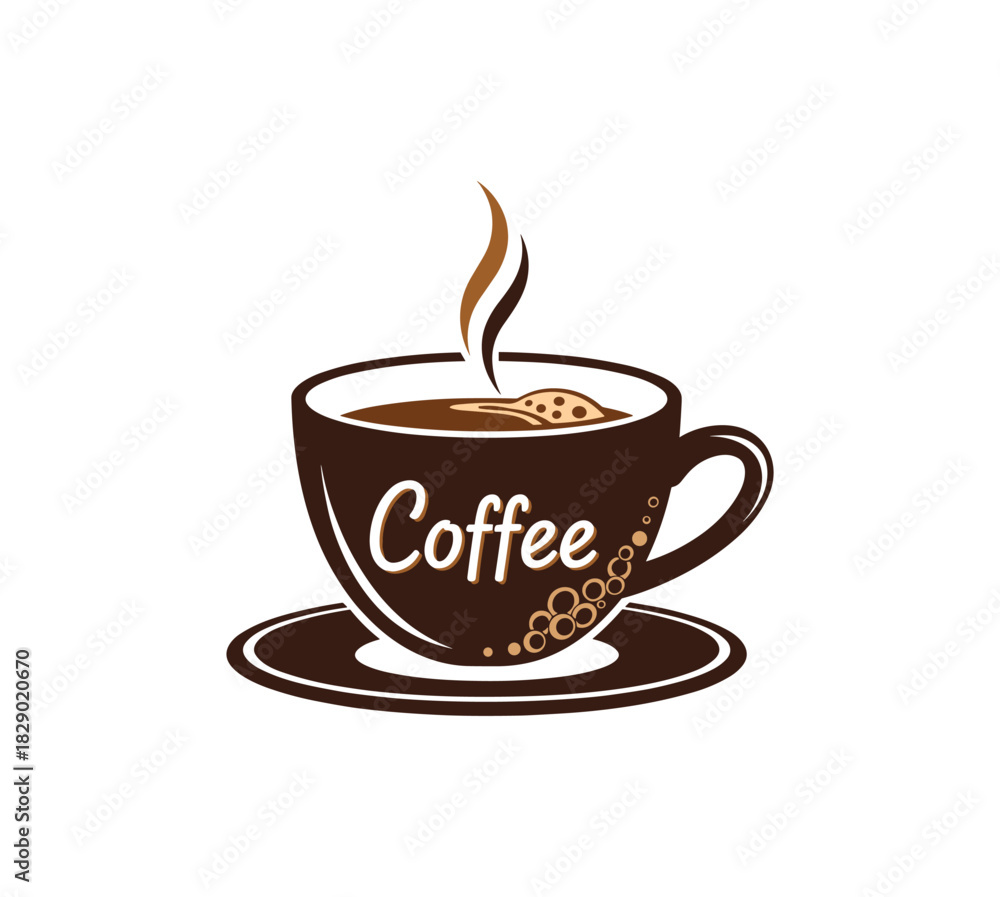 Obraz premium Warm coffee cup with steam and bubbles design in clean line art style