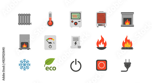 Colorful flat icons for heating and energy conservation