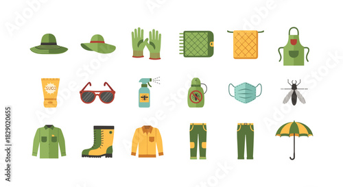 Gardening and outdoor essentials: tools, safety gear, and apparel collection