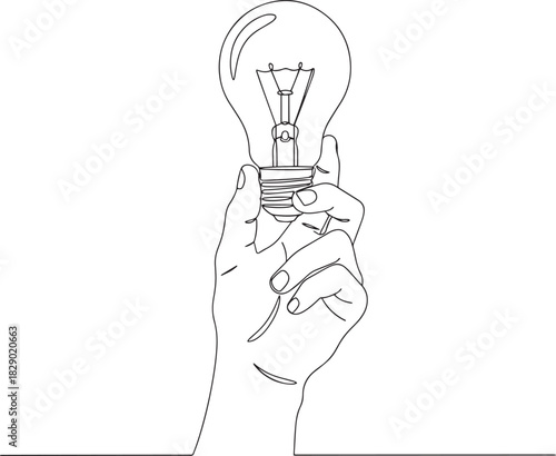 Enlightened Grasp: Continuous Line Art Hand Holding Light Bulb"