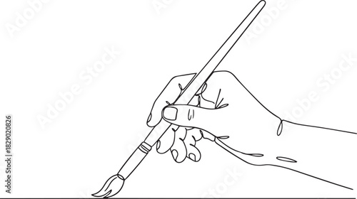 Creative Stroke: Continuous Line Art Hand Holding Paintbrush"