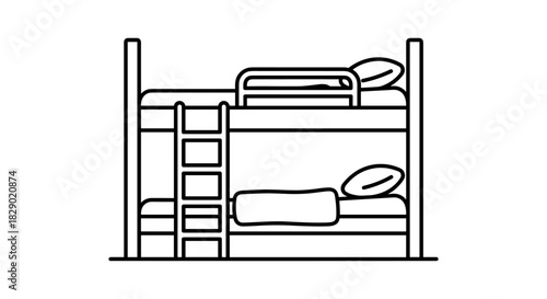 Simple bunk bed in minimalist black line art design