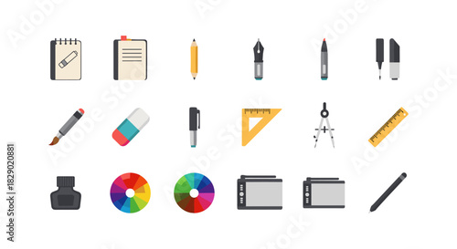 Creative tools collection: flat design icons for art and design projects