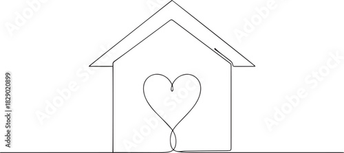 Heartfelt Shelter: Continuous Line Art Home with Love