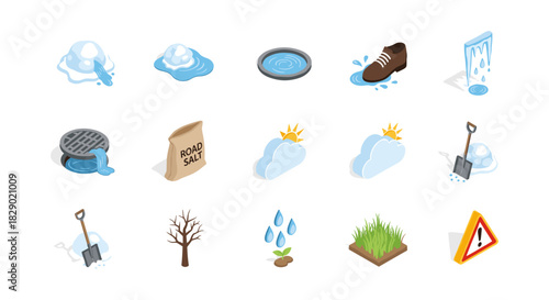 Winter weather elements: isometric icons for cold season