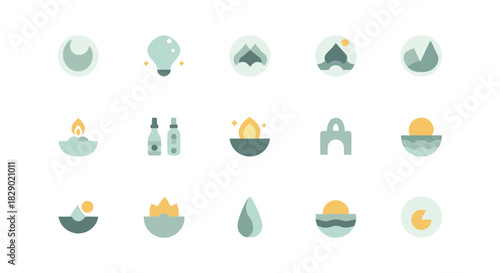 Minimalistic nature and wellness icons collection in soft pastel tones