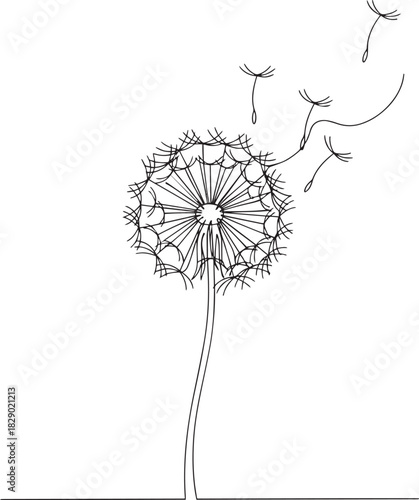 Dandelion's Whisper: A Minimalist Line Art Drawing"