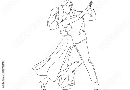Elegant Couple Dancing Continuous Line Art