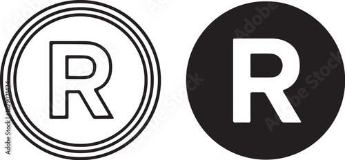 Registered trademark symbol R in outline and solid circle on white background R symbol copyright on transparent background